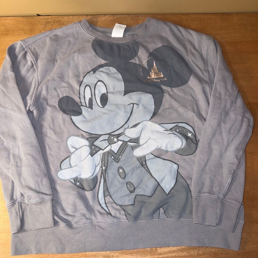 Disney World 50th Anniversary Mickey Mouse Sweatshirt Gray Mens Large Pullover